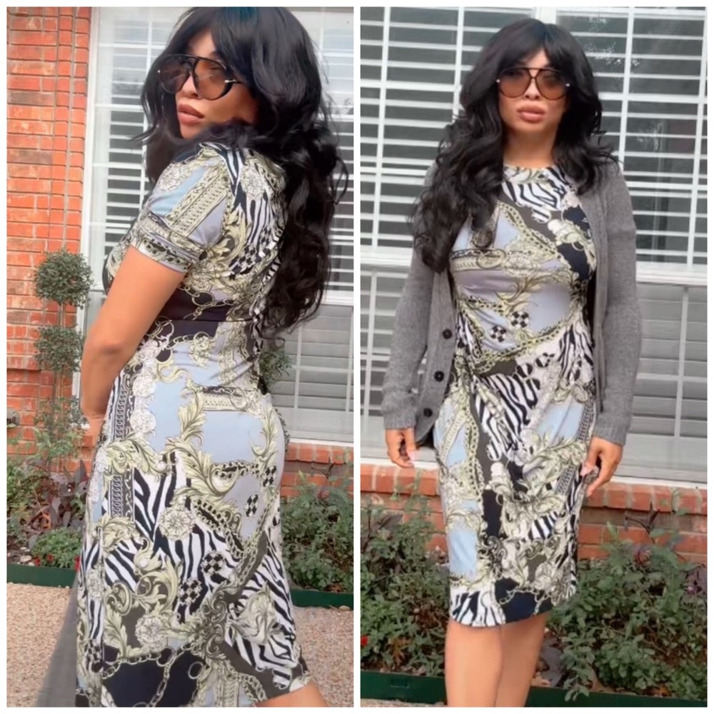 Connected Apparel Black and Gold Baroque Dress- IM